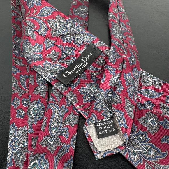 Christian Dior Vintage Paisley 100% Italian Silk Made in USA Neck Tie - Picture 3 of 4